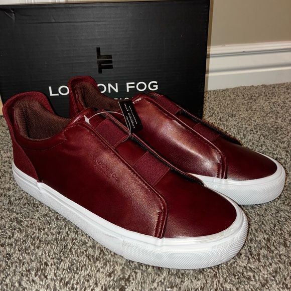 London Fog Men Sneakers Size 10 Burgundy Slip On Casual Street Shoes memory foam - Picture 1 of 7